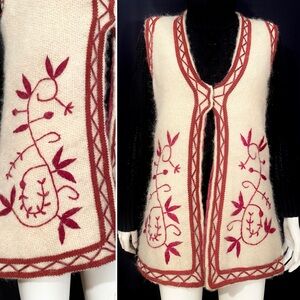 Vintage LONG EMBROIDERED VEST 1970s Folkloric Embroidery Boho Ethnic 1960s Hippy